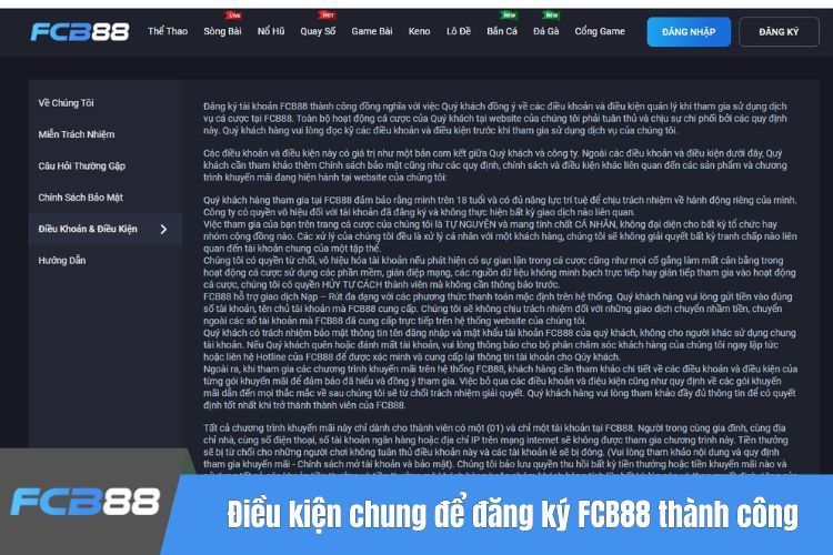 Điều kiện chung để đăng ký FCB88 thành công